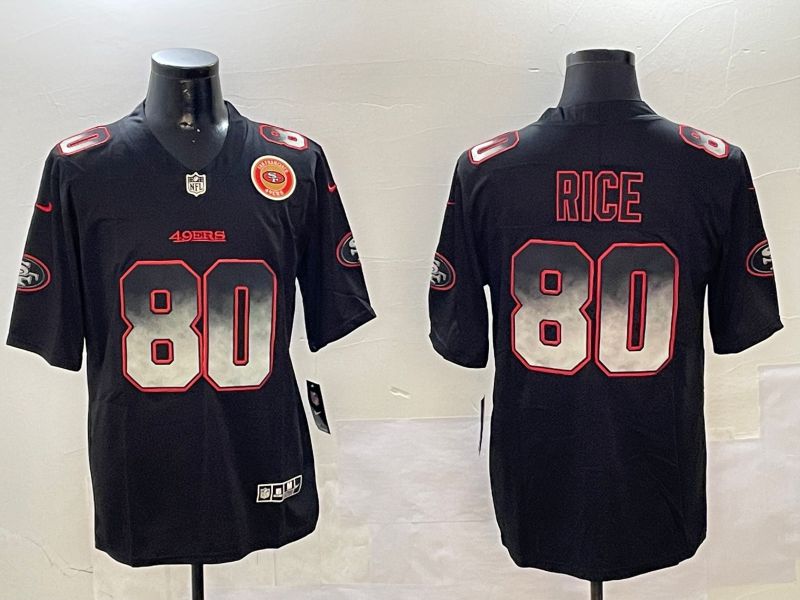 Men San Francisco 49ers 80 Rice Black Nike Smoke Fashion 2024 Limited NFL Jersey style 1